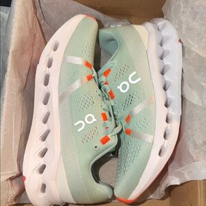 On Running Mint Green & White Women's Cloudswift with Orange Highlights
